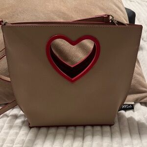 Heart Cutout Tan and Red Women's Bag